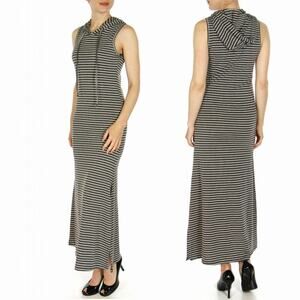 New Icon Apparel Women's Hooded Striped Soft Jersey Side Slit Maxi Dress
